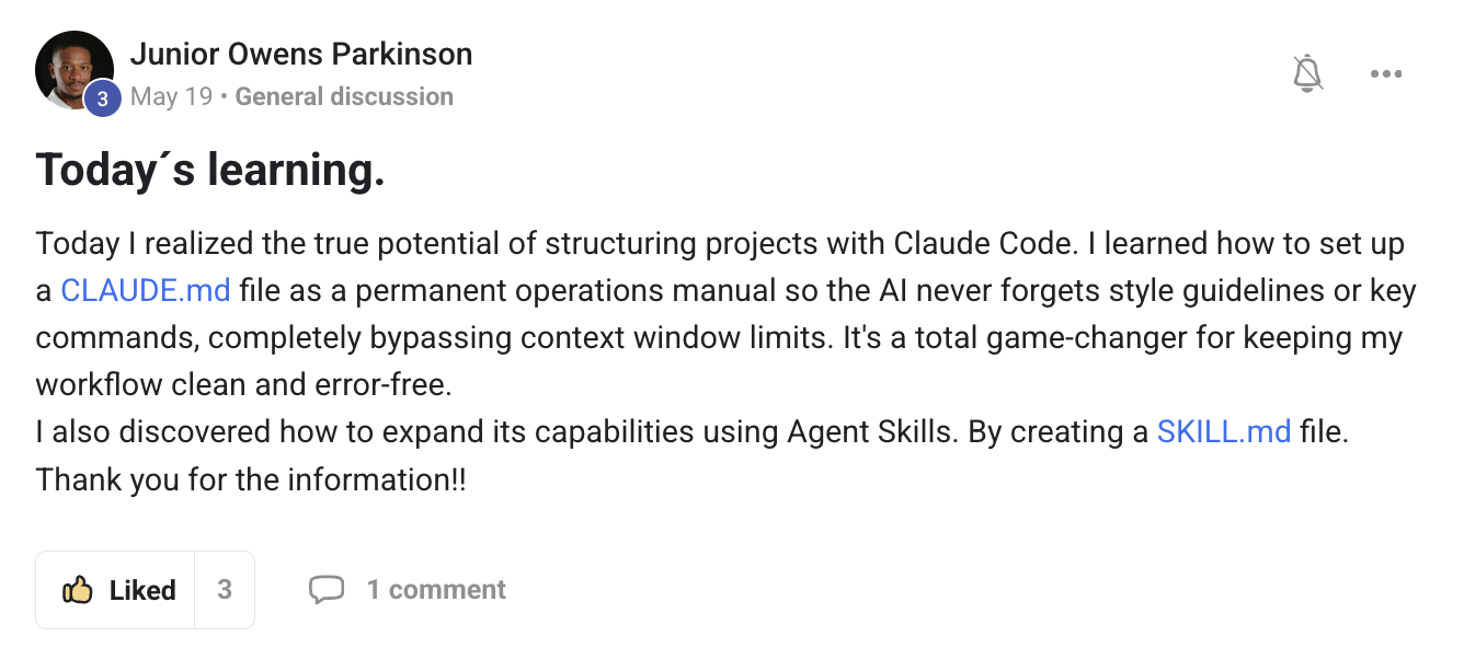 Member post: CLAUDE.md setup that keeps every project workflow clean
